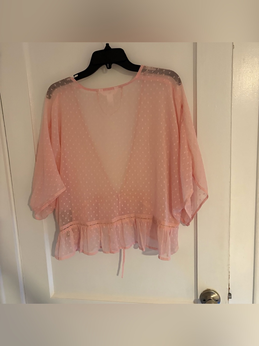 Sheer Pink Ruffle Tie-Front Cover-Up - - Picture 3 of 3